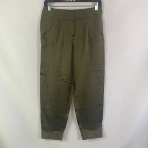 Diane Von Furstenberg olive satin slacks